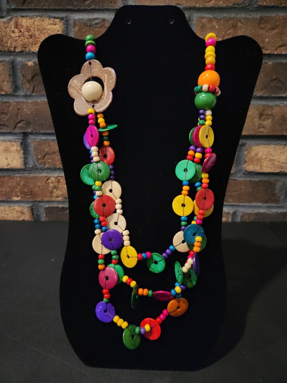 Colorful Wooden Beads Multi Strand Necklace Different Shaped Beads Cute Vaca